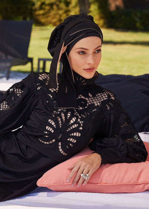 'Honeymoon' Black Burkini With Broderie Anglaise