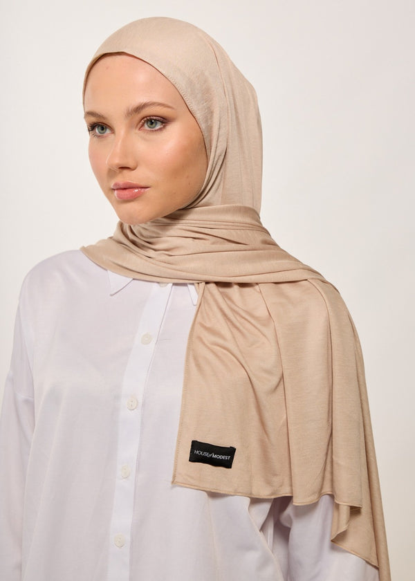 HOUSE OF MODEST BEIGE COTTON BONNET SCARF
