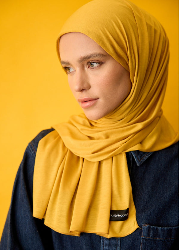 HOUSE OF MODEST GOLDEN MUSTARD JERSEY SCARF